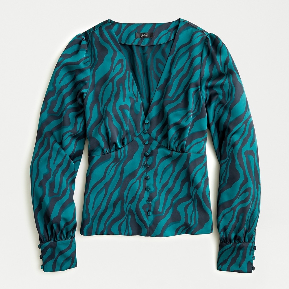 J.Crew Animal Print Green and Black Blouse